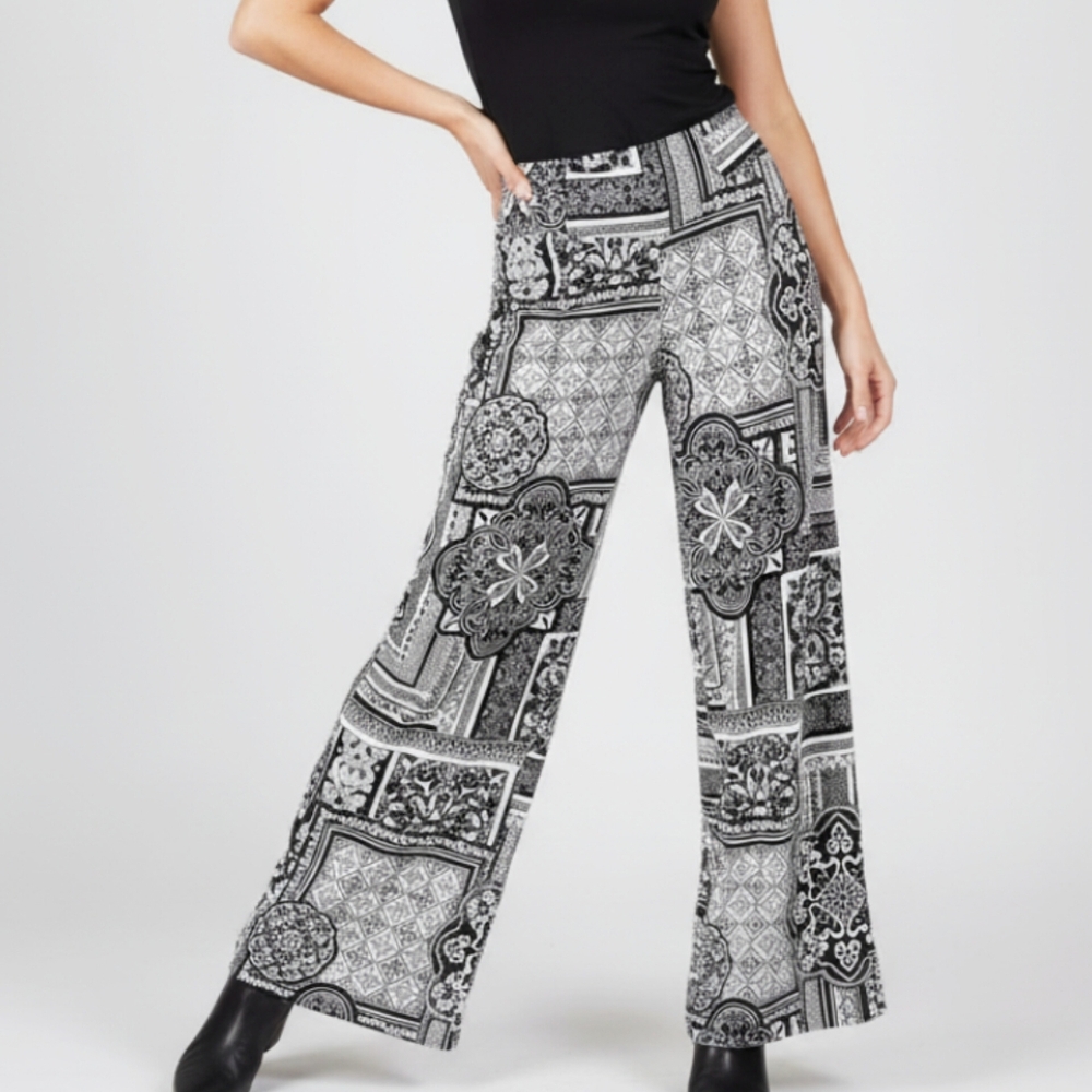 Cache Vintage Palazzo Pants – Black & White Pattern – Size 6